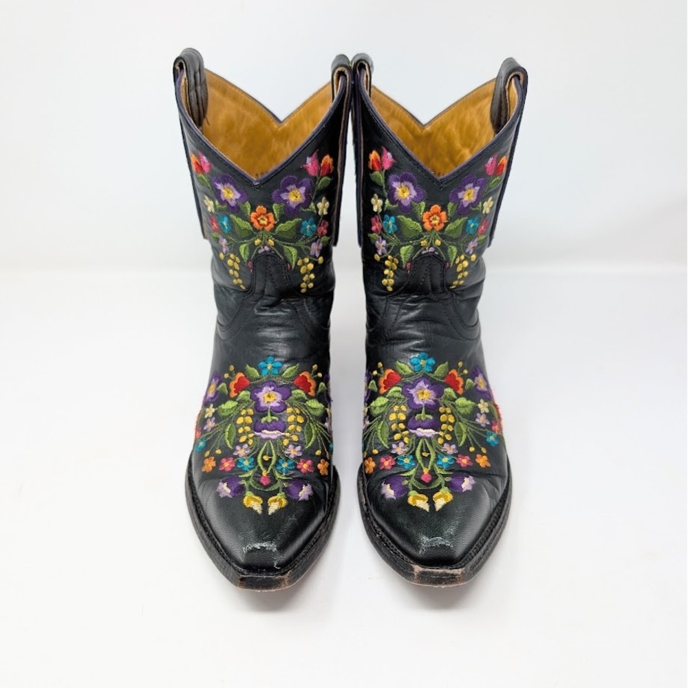 Old Gringo Sora Embroidered Floral Leather Western Cowboy Boots Black 5.5B - Picture 5 of 8